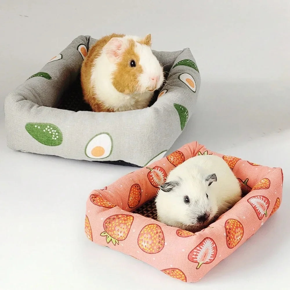 Print Sleep Bed House Rectangle Mat with Rattan Mat for Pet Small Animal Dogs Cat Rabbit Squirrel Guinea Pig Hamster All Seasons