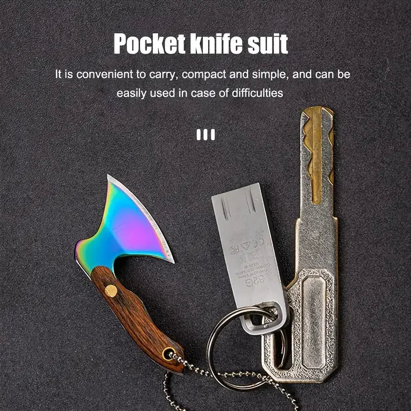 Mini Stainless Steel Small Axe Portable Key Chain, Small Kitchen Knife Disassembly ECD Gift Key Pendant Decoration, Outdoor Tool
