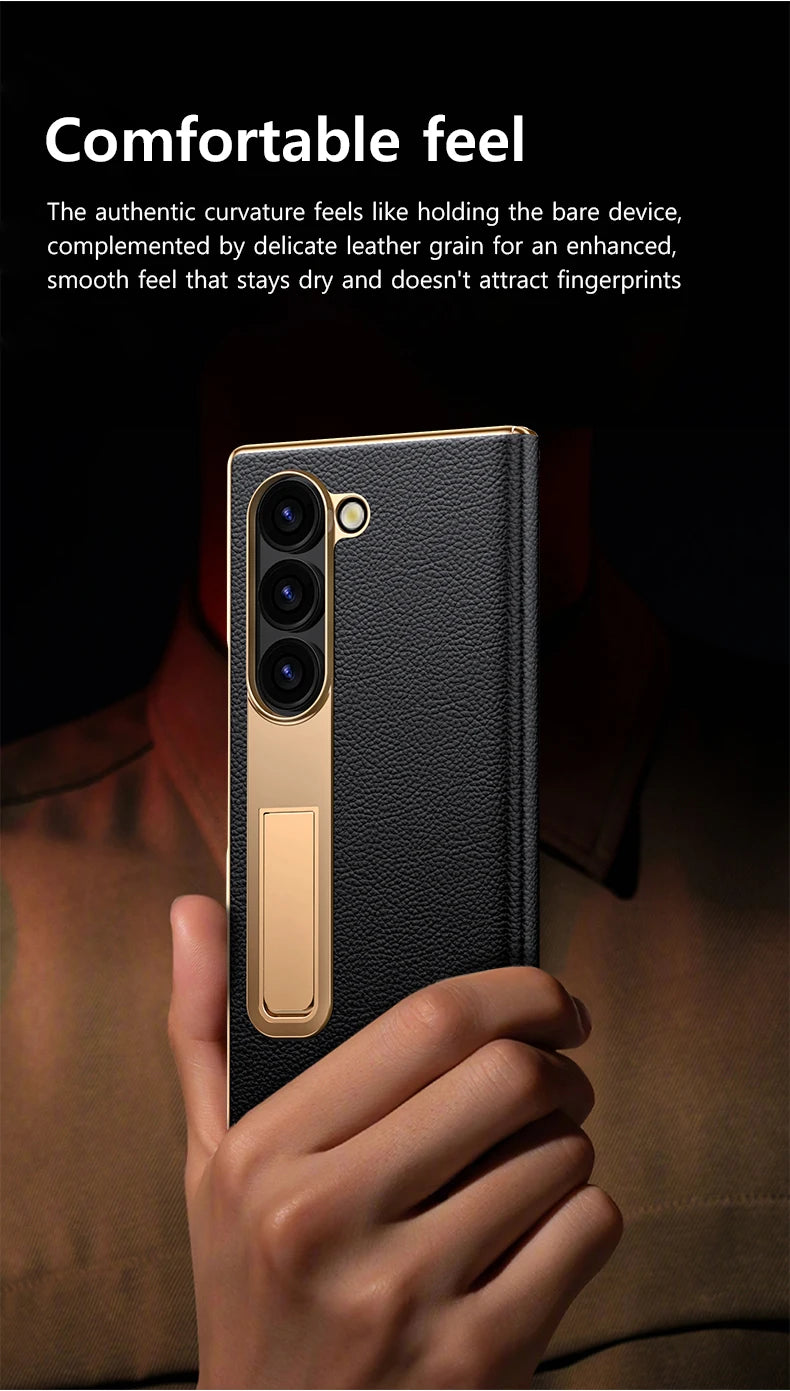 For Samsung Z Fold 7 6 5 4 3 Genuine leather Magnetic Hinge Full protective phone Case holder Kickstand fold6 Shockproof Cover