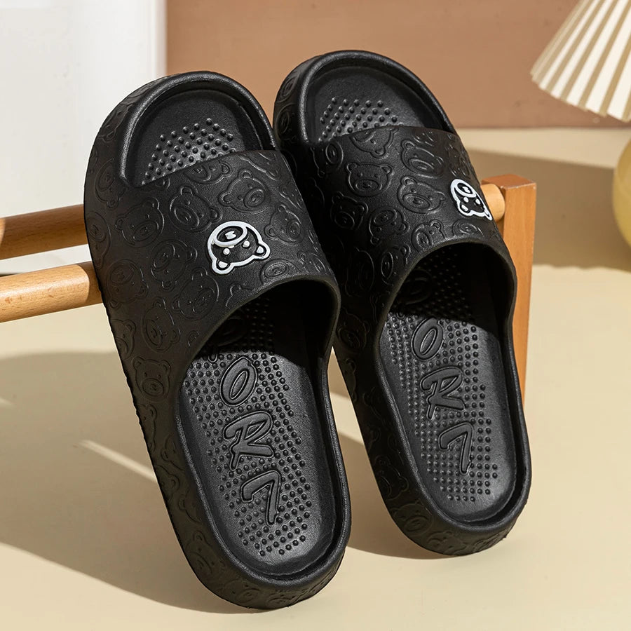 Men's Slippers Summer Cartoon Bear Indoor Soft Thick Sole Anti Slip Women Exquisite Slides Bathroom  Beach Outdoor Shoes Couple