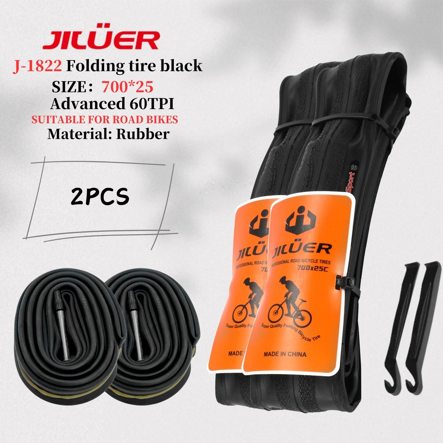 High-Performance 700C Road Bike Tires - 60TPI Puncture Resistant & Foldable Black/Yellow, Ultralight Bike Inner Tube 700x25c