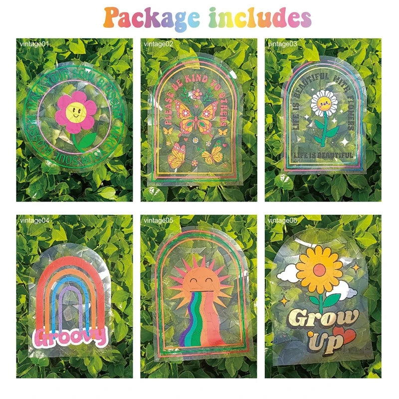 6Pcs/set Suncatcher Window Stickers Rainbow Maker PVC Glass Sticker Sun Catcher Wall Decal Art Home Bedroom Kids Room Decoration