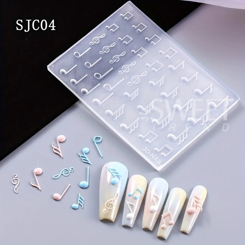 3D Letter Music Note Nail Silicone Mold DIY Fashion Carving Template Decoration Tools Acrylic Jewelry Nail Accessories Supplies