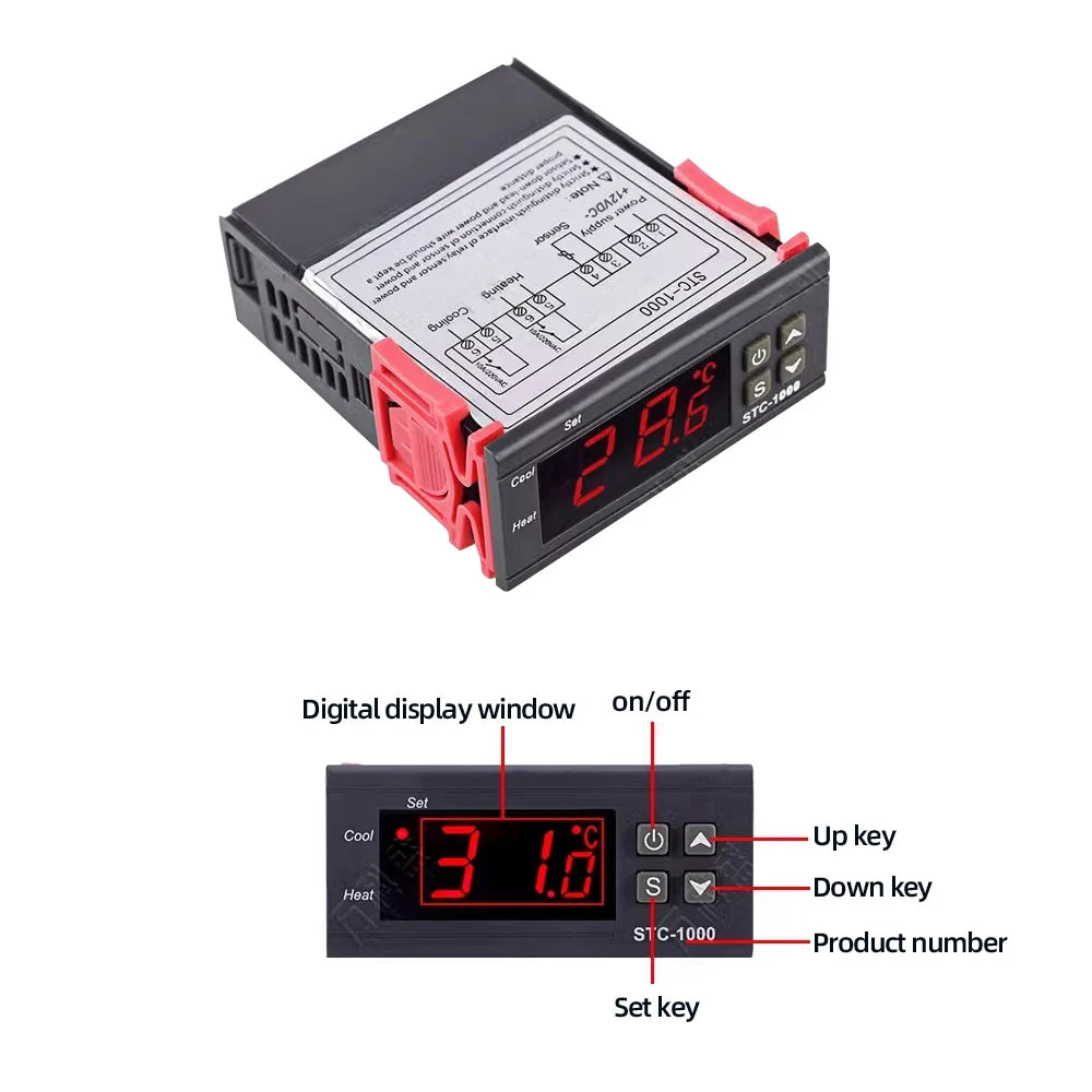 STC-1000 Digital LED Temperature Controller Centigrade Thermostat Heating Cooling 2 Relays Output NTC Sensor Probe AC 110-220v
