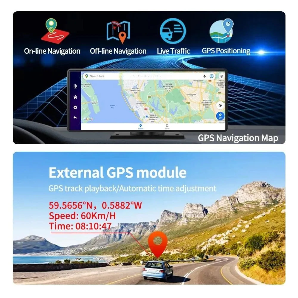 10.26 Inch WIFI Dash Cam Android 13  4+64G 8 Core  WiFi GPS Navigation Car DVR ADAS APP  FM BT Carpaly & Android Auto