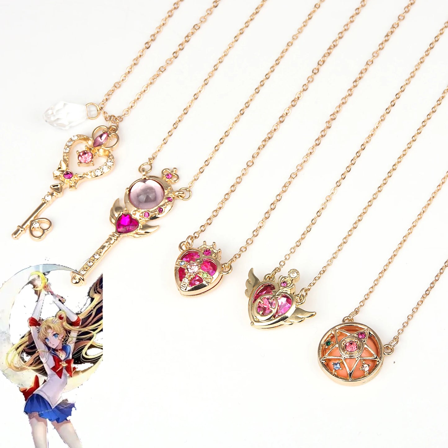 Anime Sailor Moon Necklace Love Wings Magic Stick Pendant Necklace Girl Jewelry Gift Cosplay Prop Choker