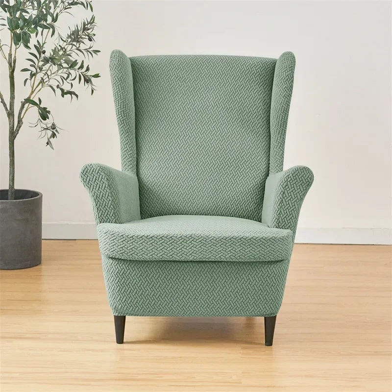 Classic Solid Color Jacquard Wingback Chair Covers Soft Wing Armchair Cover with Seat Cushion Cover Sofa Slipcovers Home Decor
