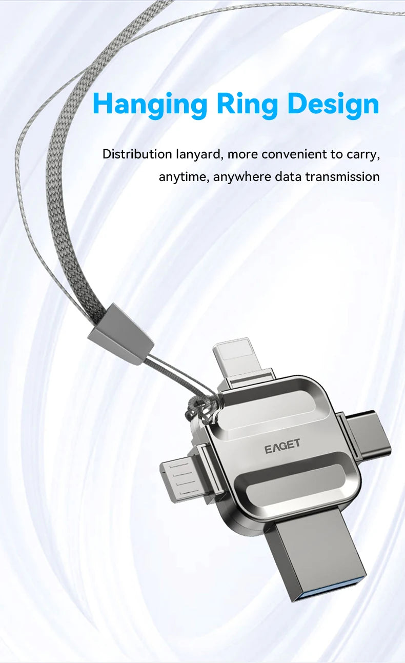 Eaget 4 in 1 Mini USB Flash Drive USB Type C Mirco B Lighting to USB 3.2 Pendrive USB Memories Stick for Phones PC Laptops