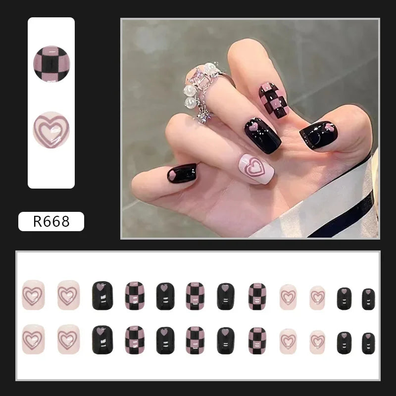 Black Moon 24 Pcs Press on Nails Pink Gradient Fake Nails Glossy Artificial Finger Manicure Reusable False Nails for Women
