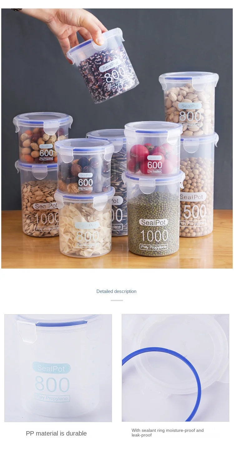 5Pcs Sealed Storage Box Transparent Kitchen Food Grain Organizer Storage Tank Plastic Large capacity Moisture-proof Sealed Jars