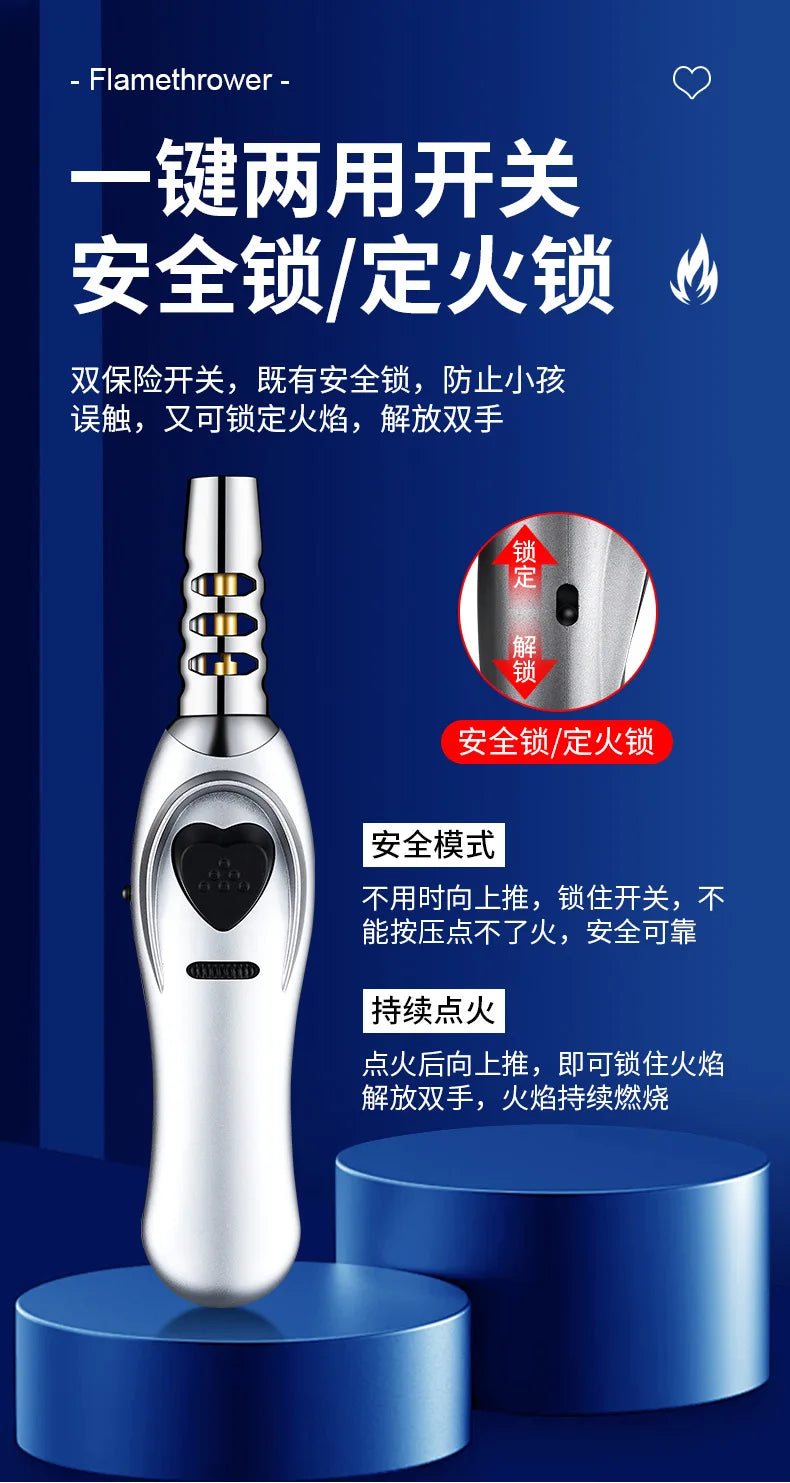 Triple Burner High Power Spray Gun Lighter Windproof Flame Refillable Butane Gas Moxibustion Cigar Outdoor BBQ Kitchen Igniter