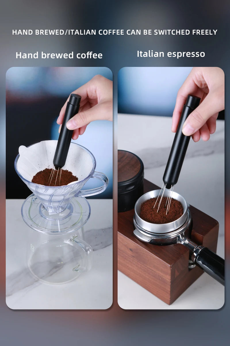 Shrinkable Portable Coffee Powder Stirring Needle 304 Stainless Steel Stainless Steel Espresso Needle Distributor With Base