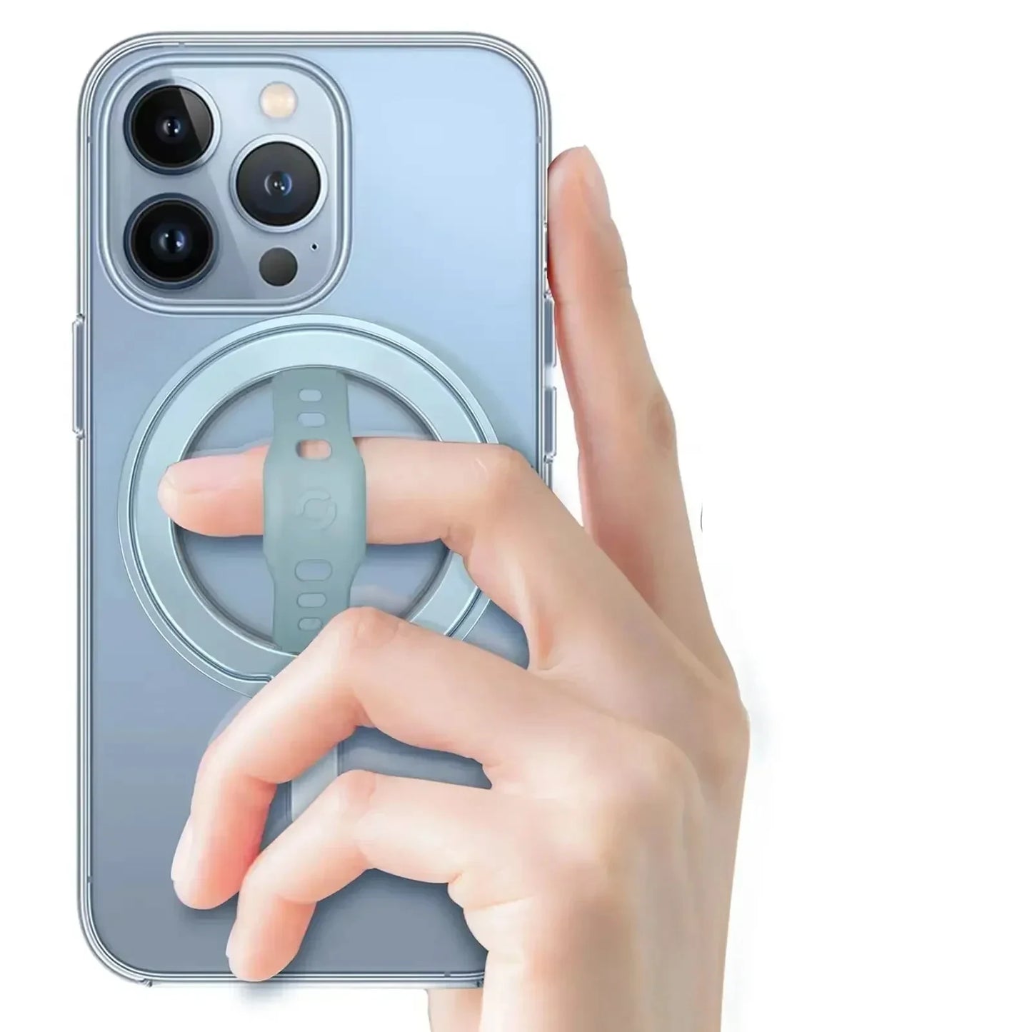 Magnetic Ring Phone Holder for Magsafe Wireless Charging Phone Grip Stand with Silicone Finger Strap Removable Car Phone Holder