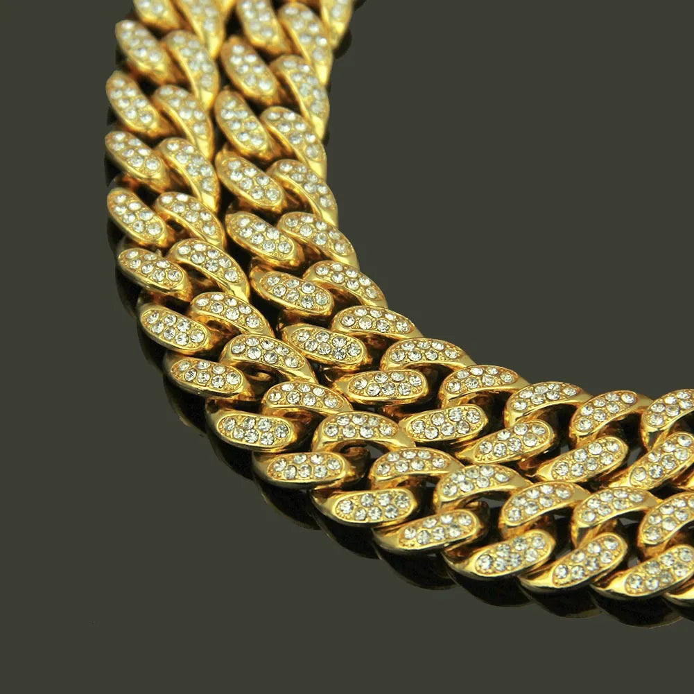 HNSP Luxury Ice Chain For Men Cuban Necklace Jewelry Hip Hop Neck Male Accessories 13MM Wide