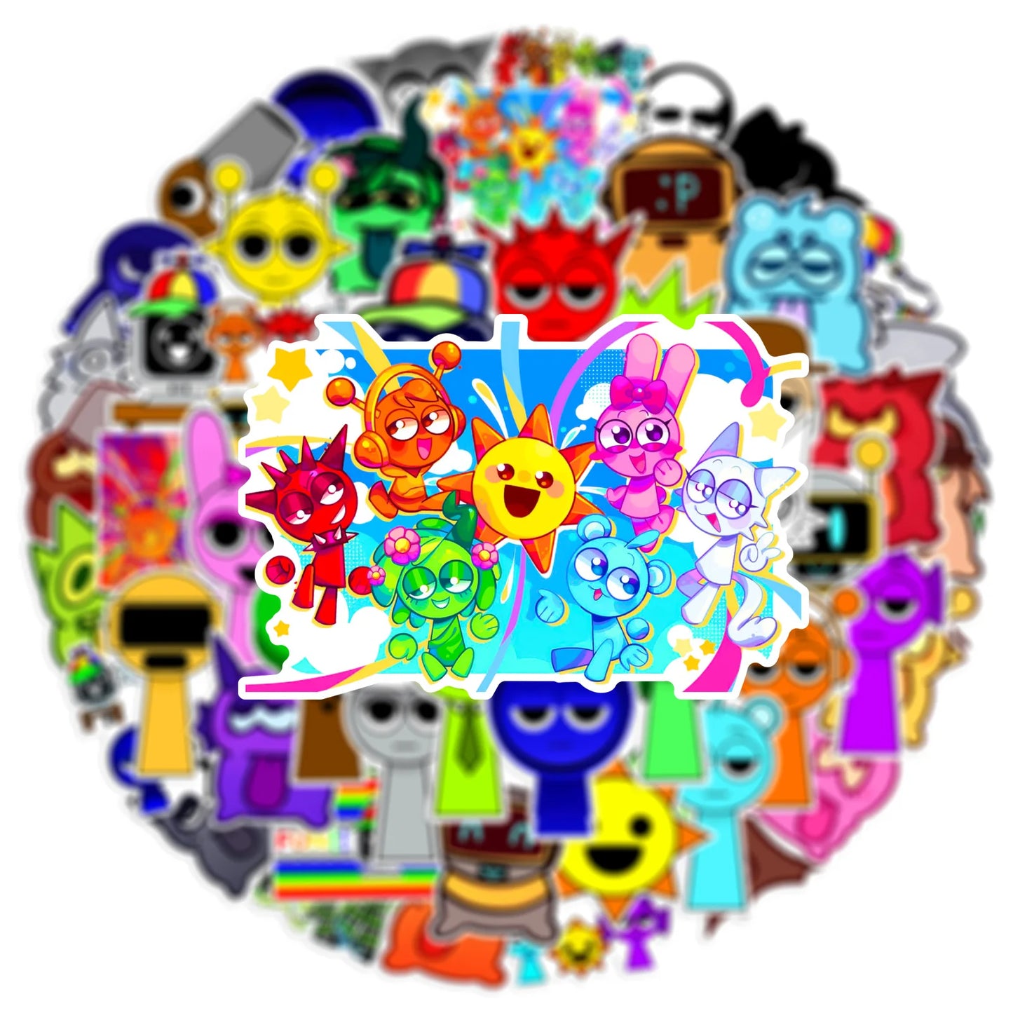 52Pcs Cute Sprunki Stickers Sprunki Incredibox DIY Stickers Scrapbooking Phone Luggage Skateboard Waterproof Decals