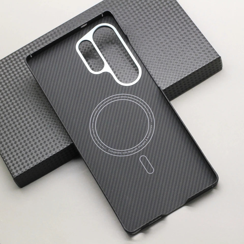 HANWOR Magnetic Carbon Fiber Phone Case for Samsung Galaxy S25 Ultra 600D Aramid Fiber Magnetic Cover S25 Ultra Magsafe Case