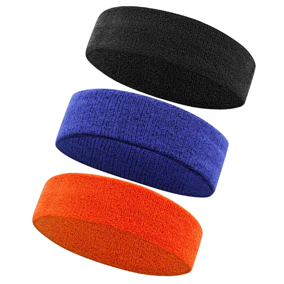 AOLIKES 3PCS Sweatbands Sports Headband - Moisture Wicking Athletic Cotton Terry Cloth Sweatband for Tennis, Basketball, Running