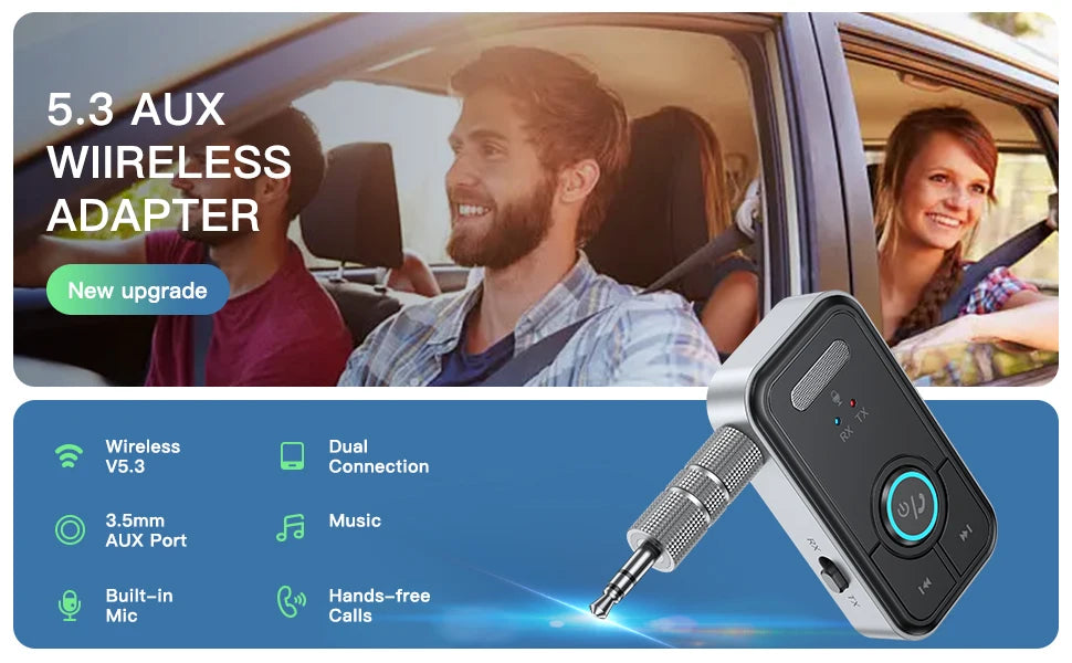 Bluetooth 5.3 Car AUX Audio Adapter Receiver Transmitter AUX  Wireless Audio Adapter 3.5mm Jack for Car Earphones TV Speakers