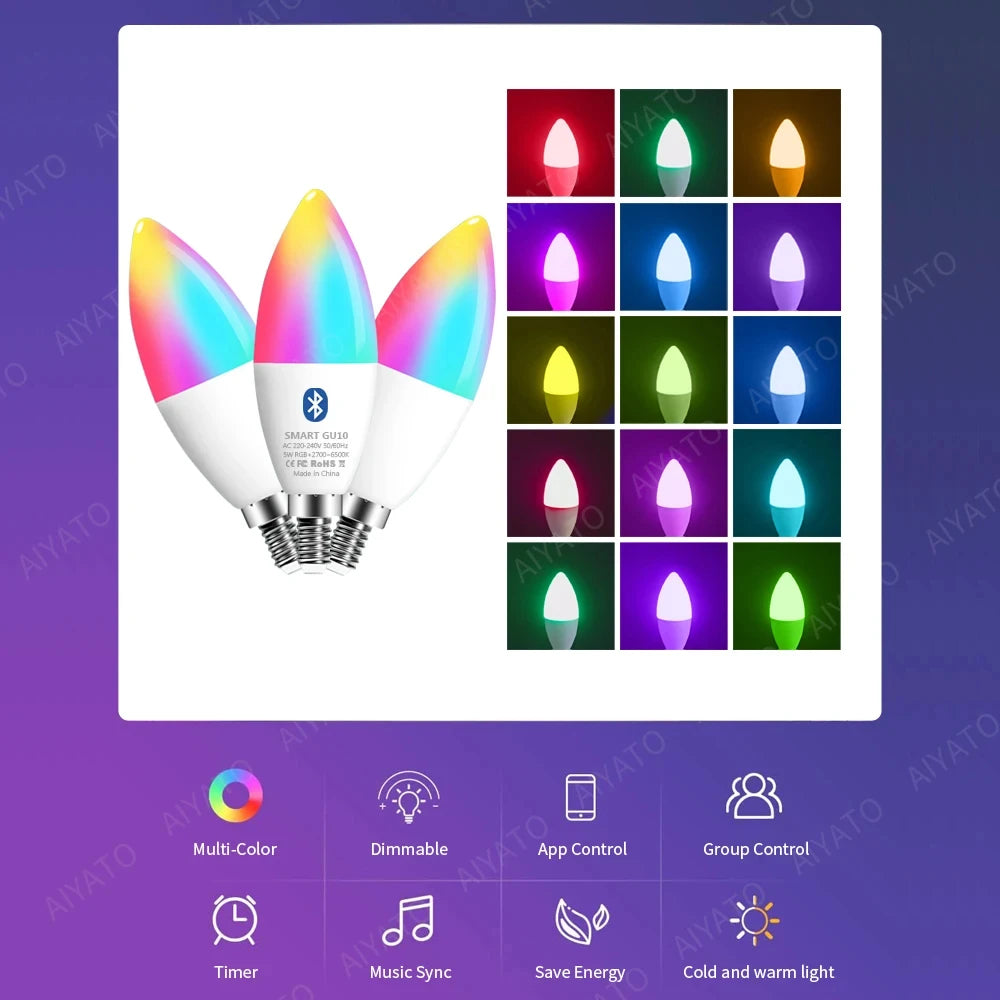 TUYA Smart Light Bulb E14 RGB Bluetooth Candle Crystal Lamp 110V 220V Dimmable Smart Life Group APP Control for Room Home Decor