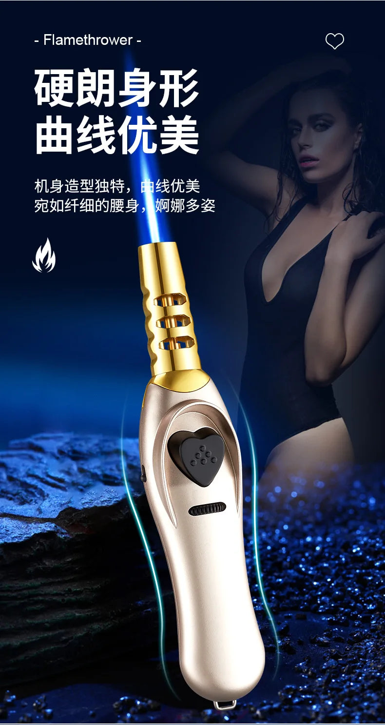 Triple Burner High Power Spray Gun Lighter Windproof Flame Refillable Butane Gas Moxibustion Cigar Outdoor BBQ Kitchen Igniter