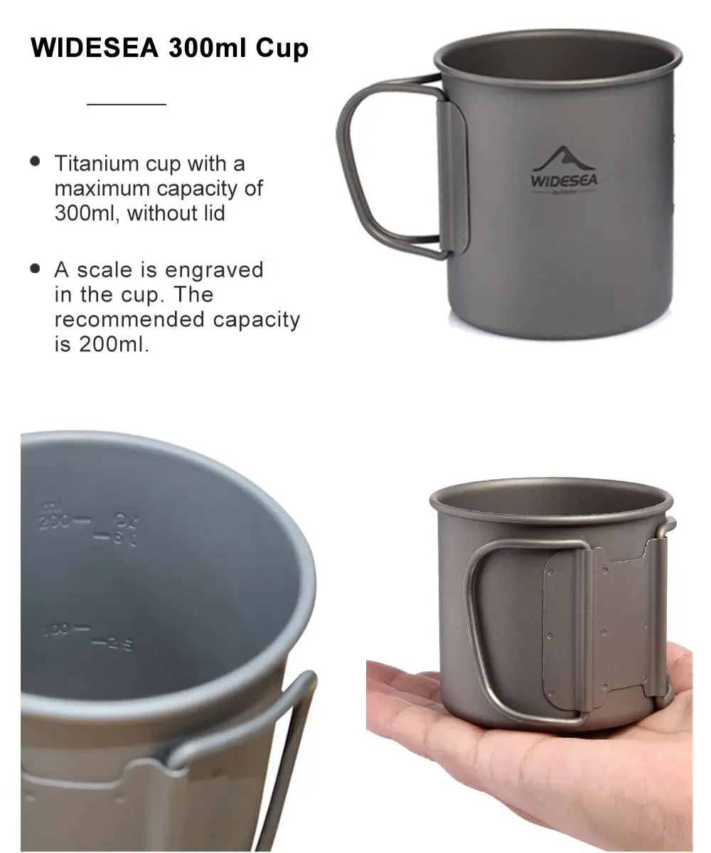 Widesea Camping Mug Titanium Cup Tourist Tableware Picnic Utensils Outdoor Kitchen Equipment Travel Cooking Set Cookware Hiking