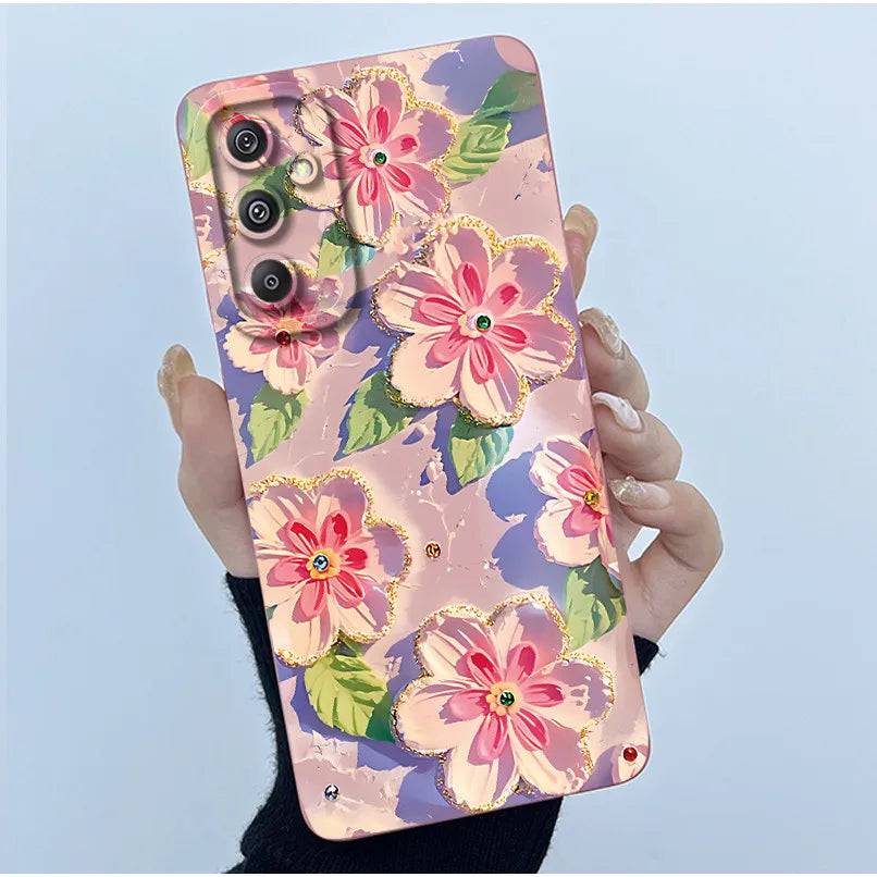 For Samsung Galaxy M34 M35 5G F34 5G Simplicity Flowers Liquid Shockproof Silicone Soft Phone Cover For SamsungM34 5G Case