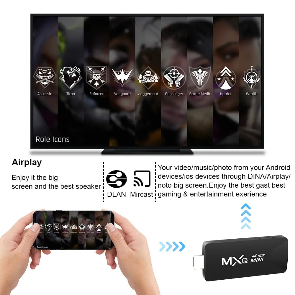 MXQMini Smart TV Stick Android 10 Quad Core Support 4K HD Play Store 2.4G Wifi TV Stick Android H.265 Media Player Set Top Box