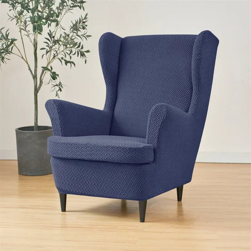 Classic Solid Color Jacquard Wingback Chair Covers Soft Wing Armchair Cover with Seat Cushion Cover Sofa Slipcovers Home Decor