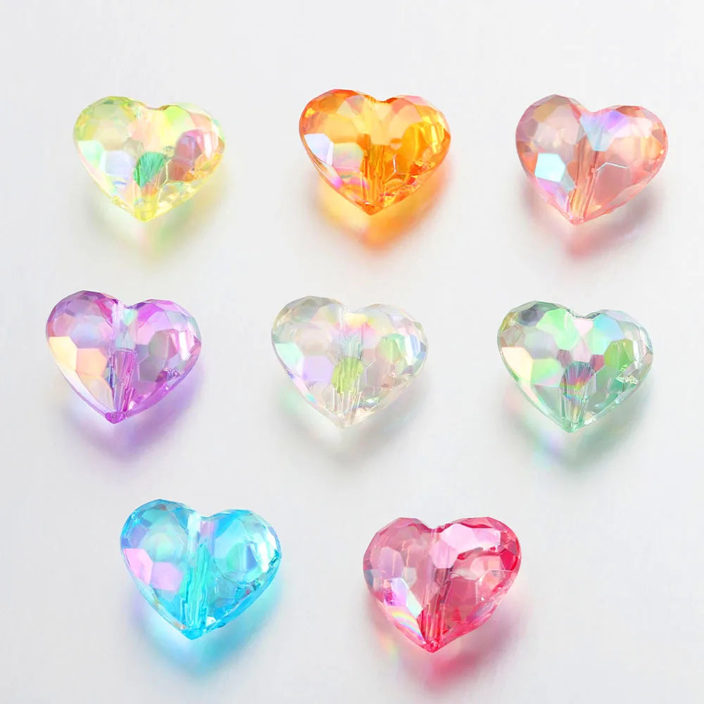 20pcs Mixed Color Love Heart Beads Clear Curtains Spacers for DIY Necklace Wind Chimes Christmas Valentine Gift Craft Materials