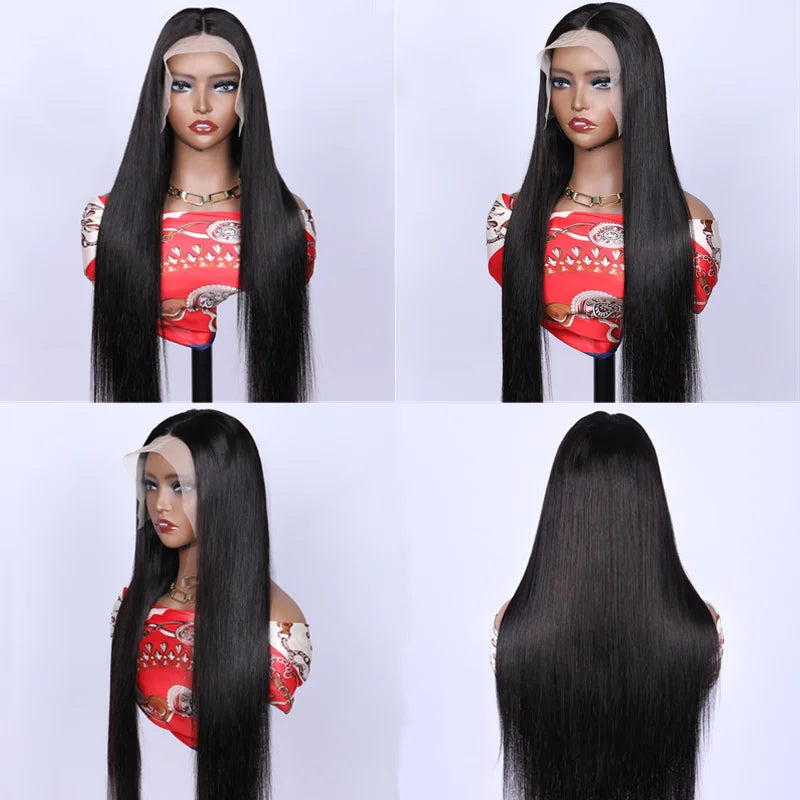 13x4 Straight HD Transparent Lace Front Wigs Pre Plucked Pre Cut Brazilian Human Hair Wigs Natural Black Color