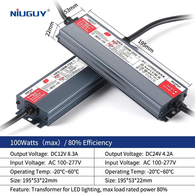AC/DC waterproof lighting power supply IP6712V 24V outdoor LED driver 600W 500W 400W 300W 200W 100W transformer power supply