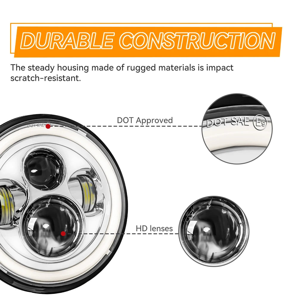 Classic 7 Inch  Motorcycle Led Headlight For Harley Yamha Honda 7" Headlight  Motorcycle LED lamp Cafe Racer DRL H4 Headlamp