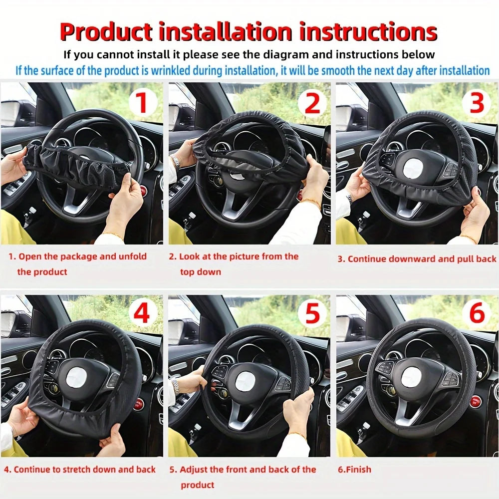 Universal Fit PU Leather Steering Wheel Cover - 3D Embossed for Enhanced Grip and Comfort, Easy Install, for 37-38cm Wheels