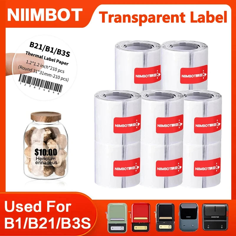 Niimbot B1/B21/B203 Transparent Label Paper Mini Printer Thermal Round/ Square Sticker Self Adhesive Waterproof Sticker New