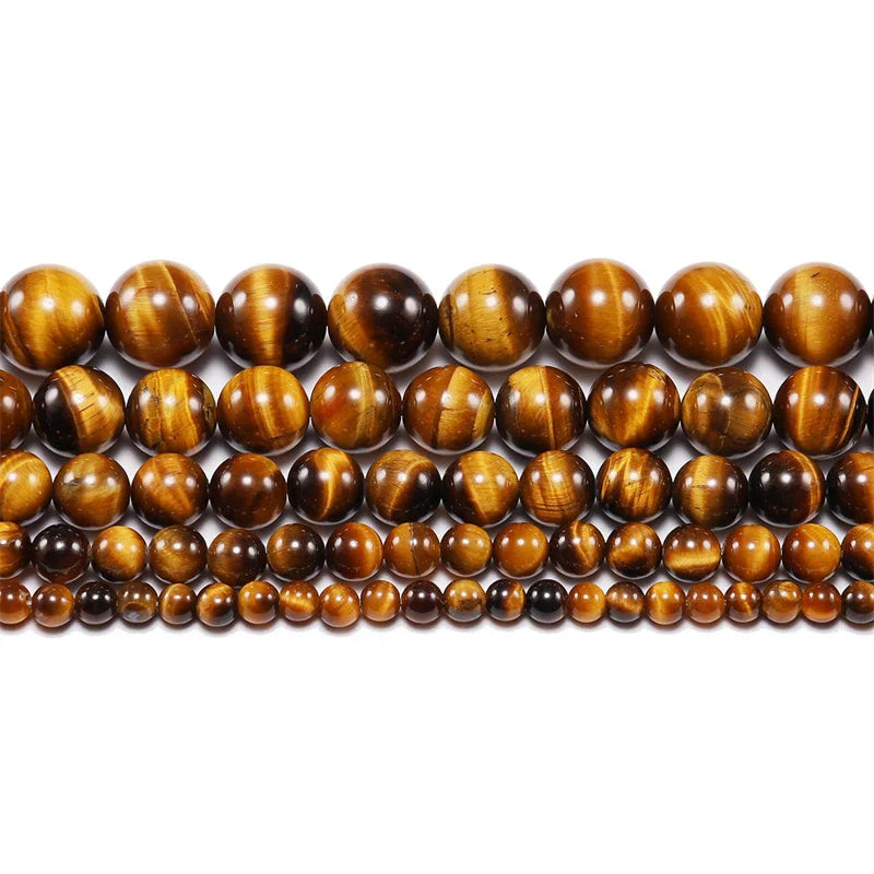 Natural Smooth Brown Tiger Eye Stone DIY Bracelet Necklace Accessories Loose Round Beads for Jewelry Making 15" Strand 6 8 10MM