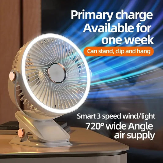 Wireless Electric Fan With LED Light Rechargeable/Plug In Desktop Summer Portable Camping Fan Air Circulator Clip-on Home Fan