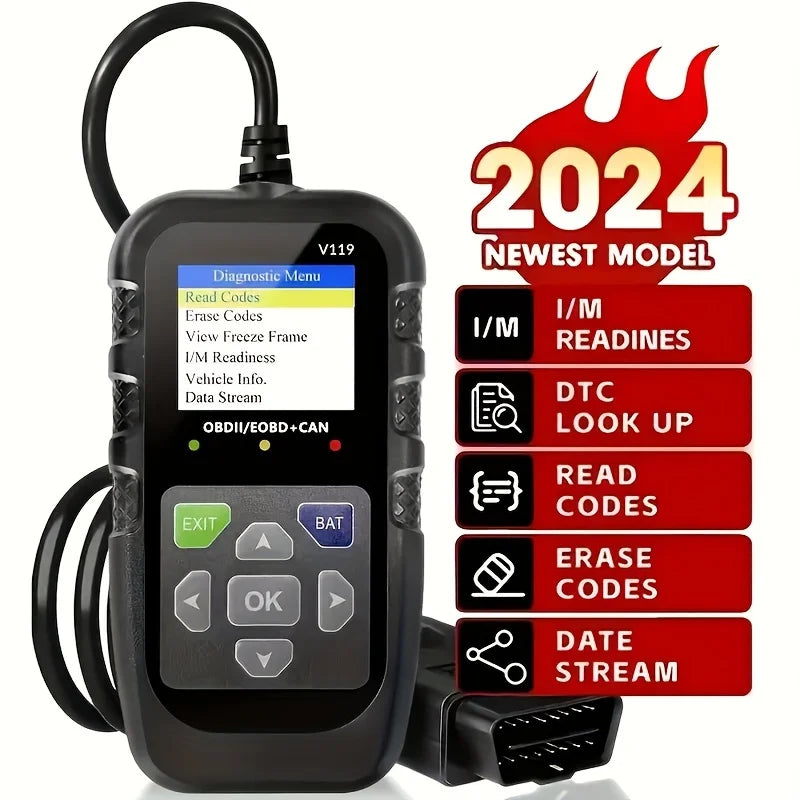 Obd2 Scanner Diagnostic Tool with Voltage Tester, Obdii Engine Fault Code Reader, Eobd + Can Charging Tester, Insulation, Automo