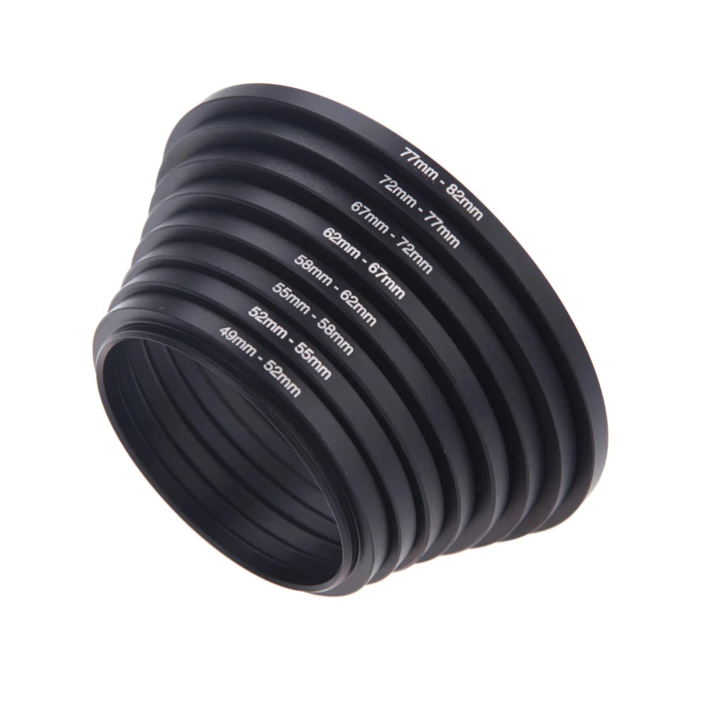 8pcs Filter Step Up Rings Adapter 49-52-55-58-62-67-72-77-82mm 49mm-82mm Step-up Ring Anodized Aluminum Material as Lens Hood
