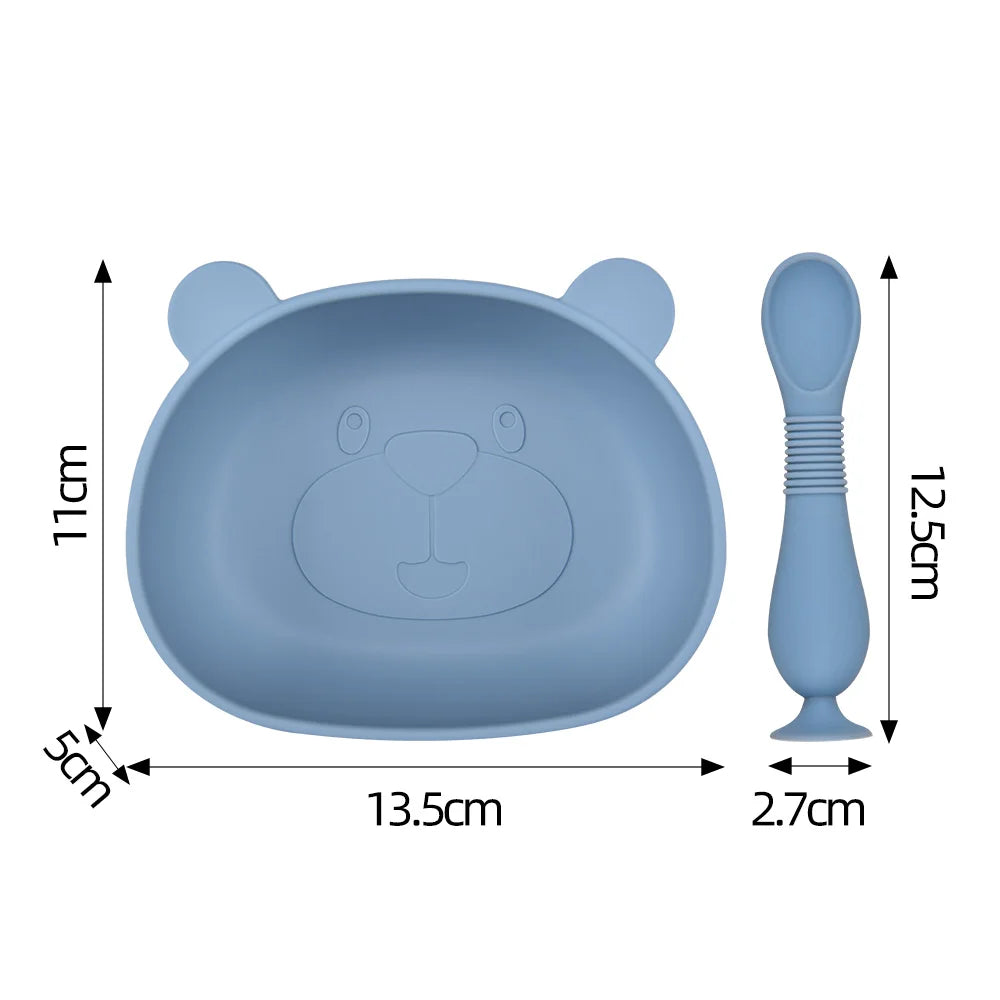 BPA Free Silicone Panda Dishes for Baby 2Pcs/1Set Silicone Baby Feeding Bowl Tableware Waterproof Spoon Non-Slip Crockery Bowl