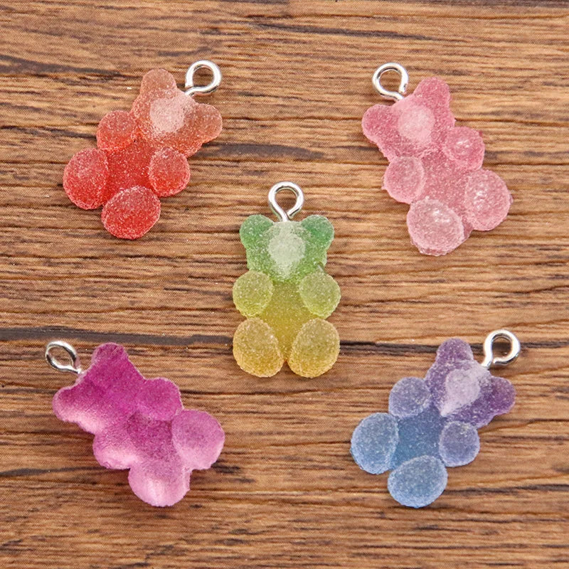 20Pcs 11*20mm Colorful Bear Charm Resin Bump Glitter Fudge Candy Necklace Making Accessories Pendant