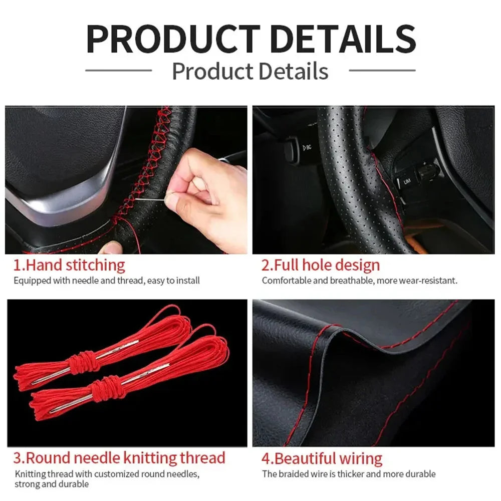 Genuine Leather Steering Wheel Cover For Car Braiding Steering Wheel Protector Covers Anti Scratch Steering Accessories