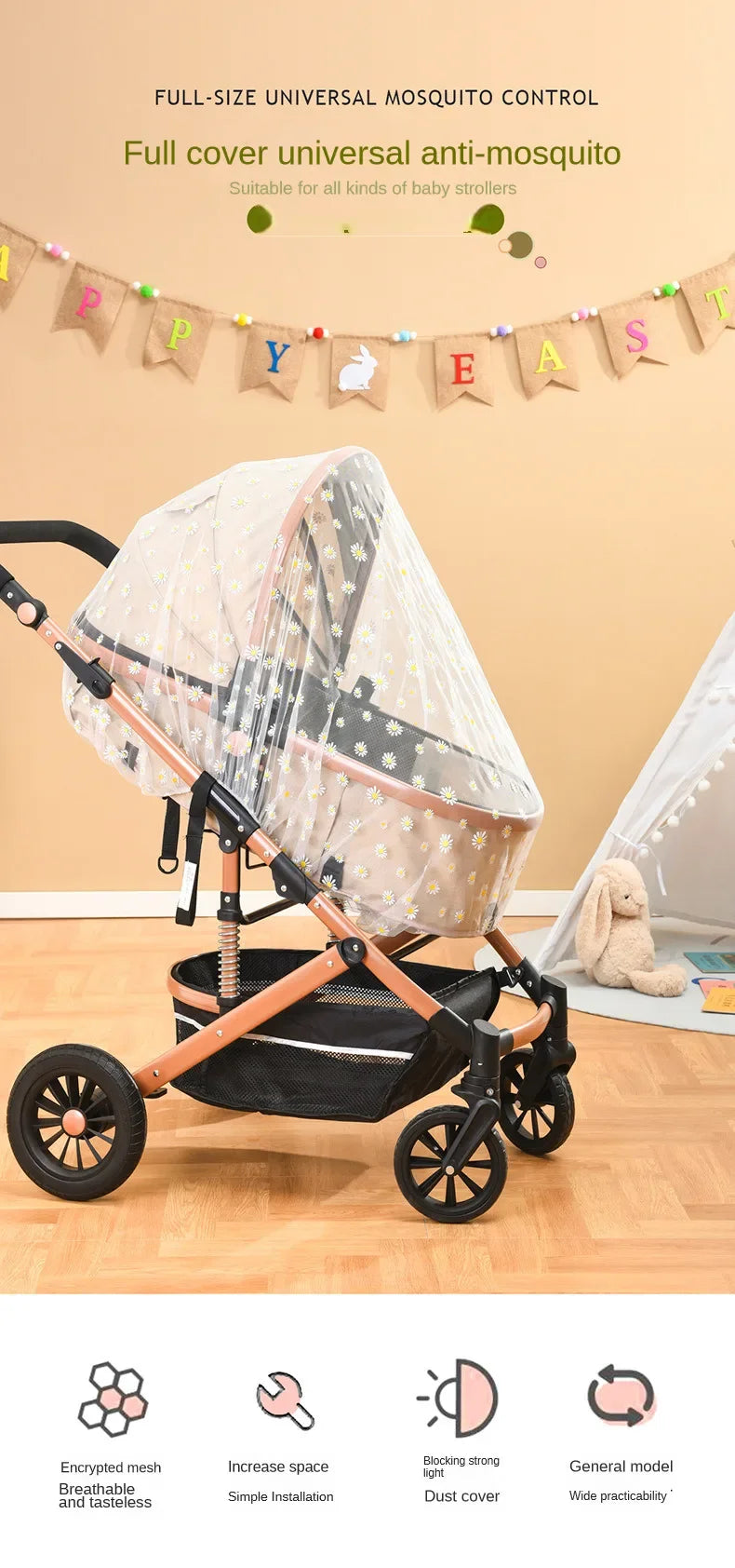 Baby Cart Sunshade Mosquito Net Universal Pram Net Buggys Insect Fly Net Protection Cover for Stroller Pushchair