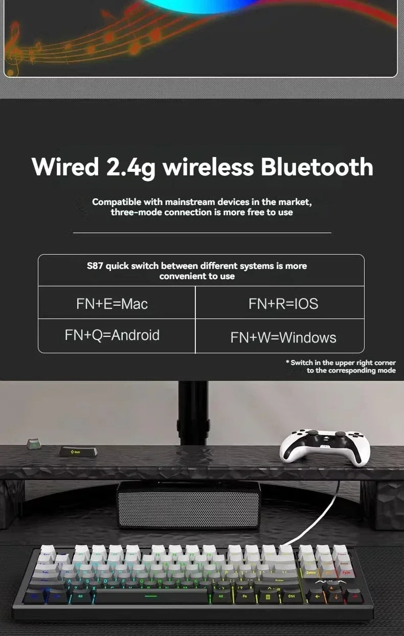 AULA S87Pro Gaming Mechanical Keyboard Wireless Bluetooth Keyboard Tri-mode RGB Hot Swappable Customized Games Accessories