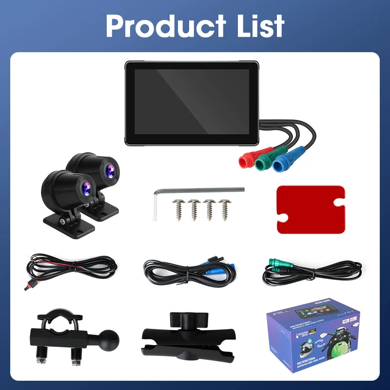Srnubi 7 inch Portable Motorcycle DVR LCD Display GPS IPX7 Waterproof For Wireless Apple CarPlay Android Auto Airplay Monitor