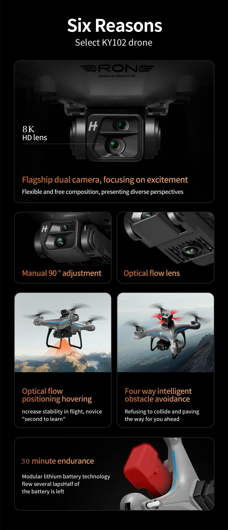 KY102 Rc Drone 8K Profesional Dual-Camera Aerial Photography 360° Obstacle Avoidance Optical Flow Four-Axis RC Aircraft 10000M