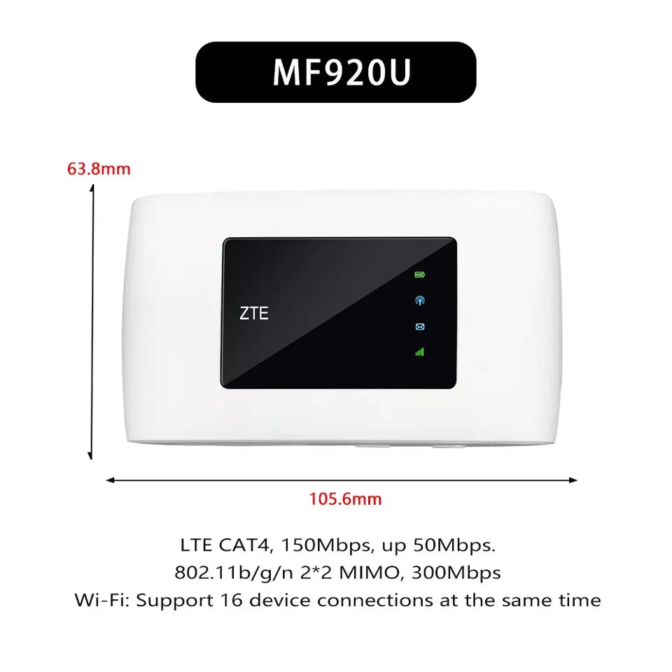 Unlocked ZTE Mifi MF920U 4G LTE Hotspot 150Mbps Mobile Wifi Router