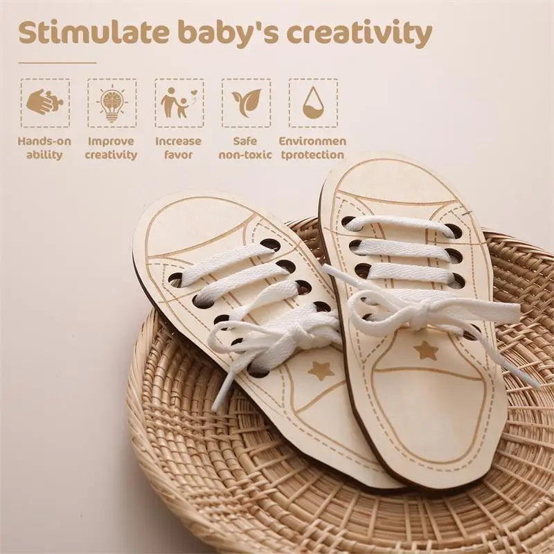 Children's Learning Shoelace Toys Wooden Wear Rope Tying Shoelace Educational Toys Kindergarten Early Education Teaching Aids