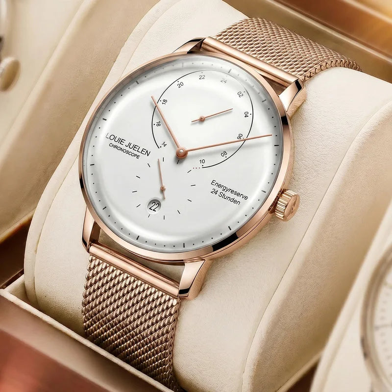 New Calendar Quartz Men's Watch Tempered Glass Double Curved Waterproof Business Minimalist Wristwatch