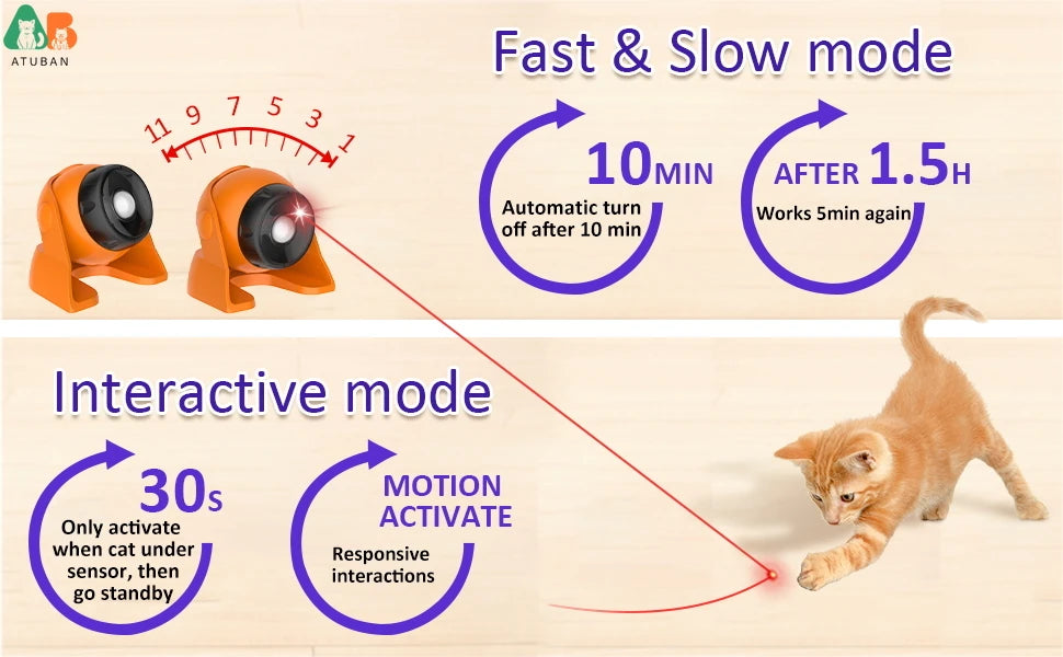 ATUBAN Automatic Cat Laser Toys, Interactive Cat Toys Built-in Real Motion Sensor, Multi-Angle Adjustable Rechargeable Pet Toys