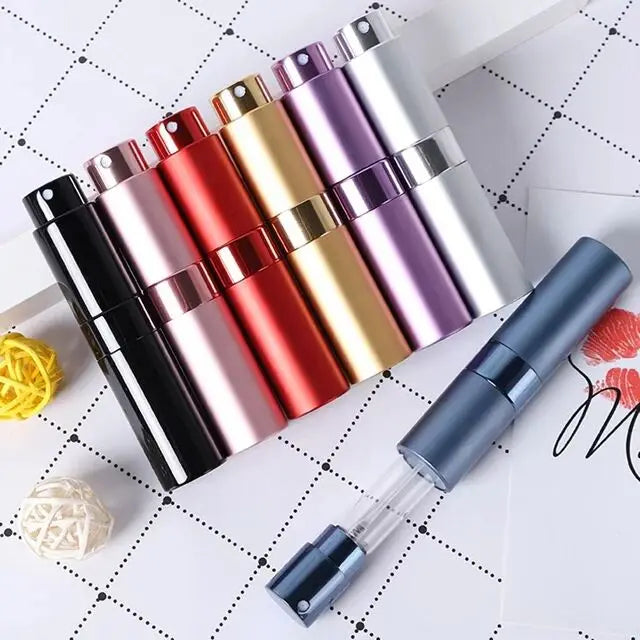 4PCS+6 Accessories Perfume Atomizer Refillable with 5 Spray Bottles, 2 Aluminum Funnel, 2 Dispensing Shenanigans, 2 Spring Straw